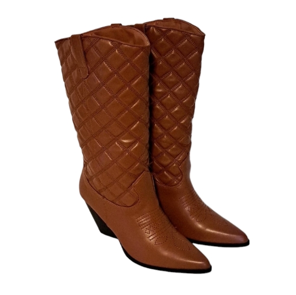 Quilted Western Boots Brown Size 8.5 - Picture 2 of 8
